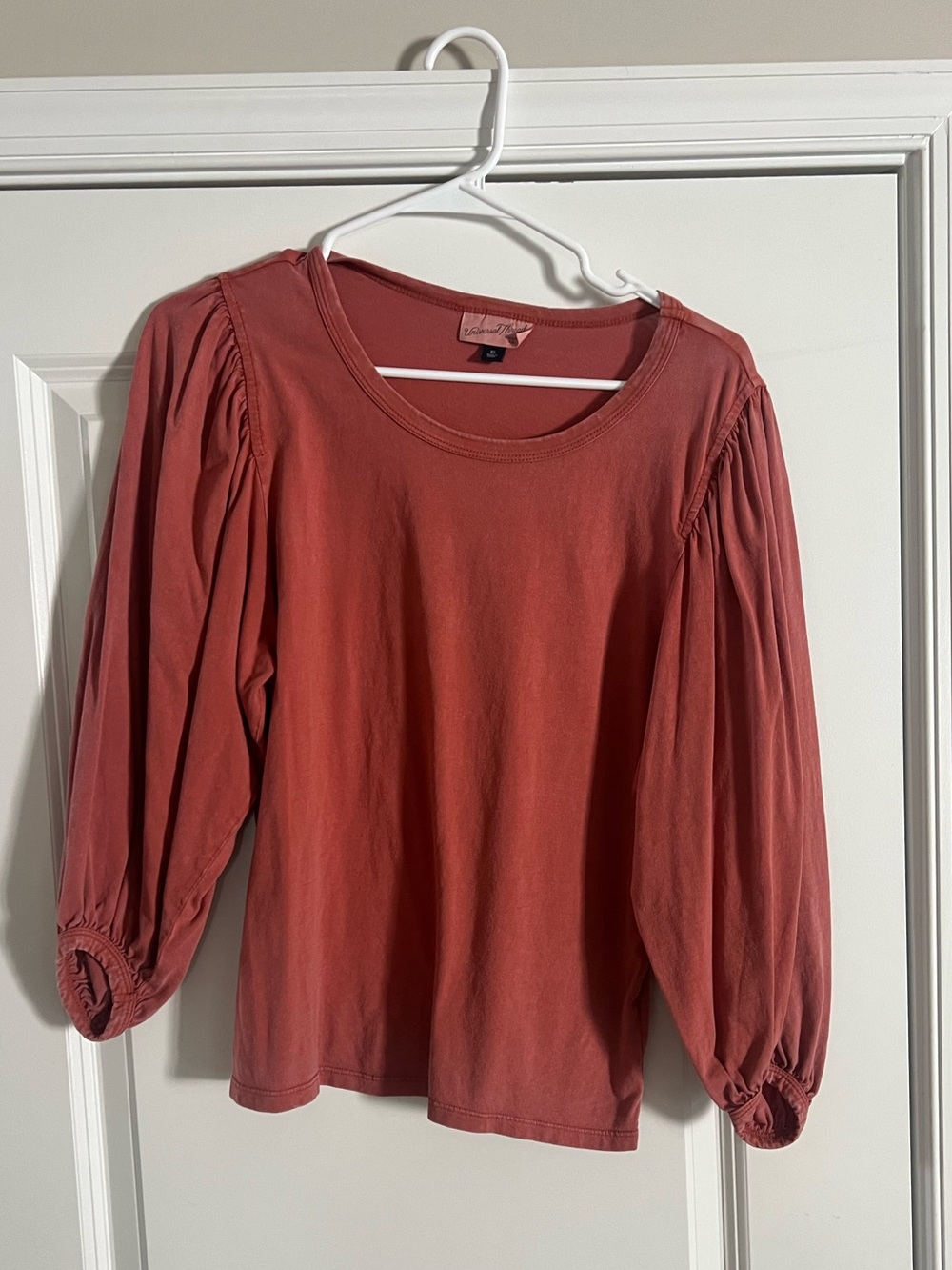 Universal Threads Rust Red Puff-Sleeve Cotton Top